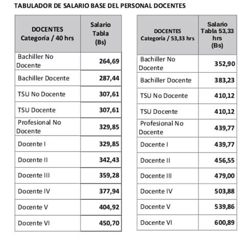 Actualizaron las tablas salariales de docentes universitarios y de