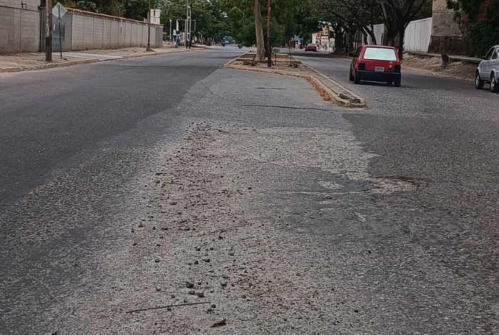 deterioro del asfalto en la avenida El Placer