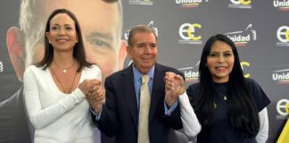 María Corina Machado junto a Edmundo González y Delsa Solórzano