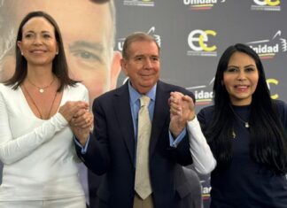 María Corina Machado junto a Edmundo González y Delsa Solórzano