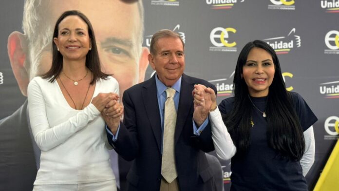 María Corina Machado junto a Edmundo González y Delsa Solórzano