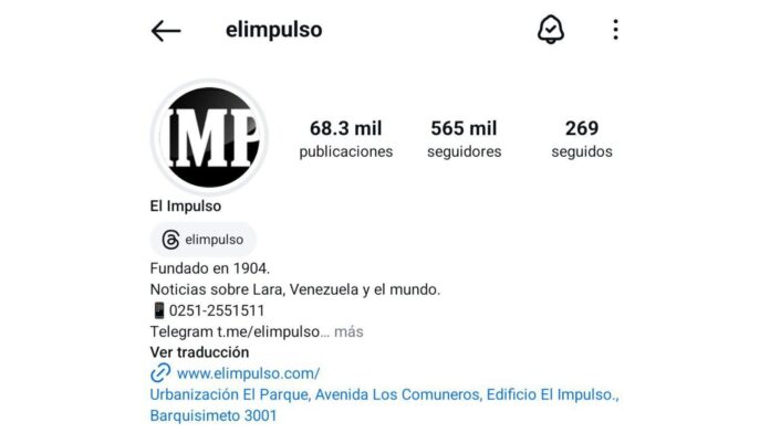 La cuenta de Instagram de El Impulso fue suspendida temporalmente este 27 de julio.