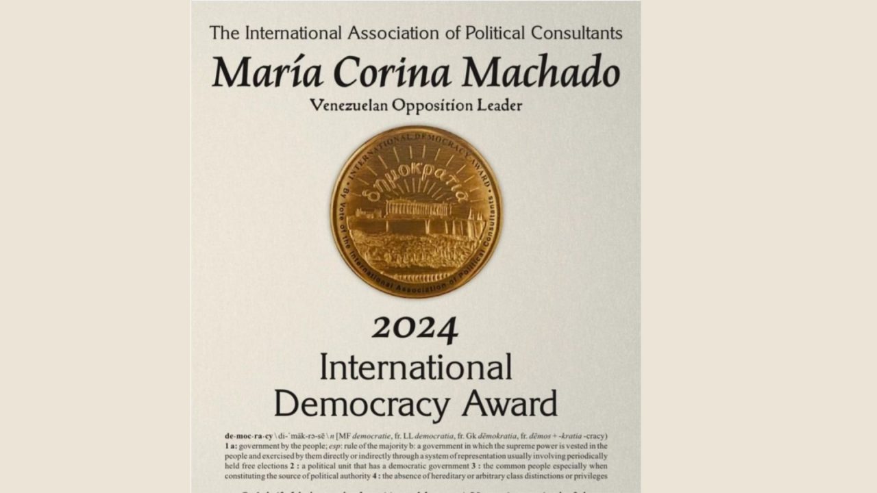 María Corina agradece el premio internacional